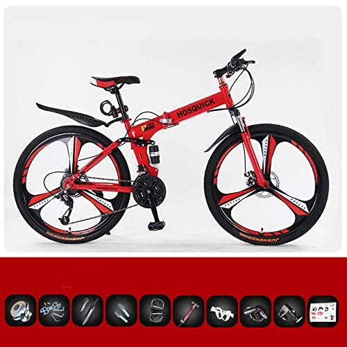 Plegables : Comooc - Bicicleta plegable plegable con amortiguación de choques para adultos, para adultos y hombres, color Rueda roja de corte triangular., tamaño 30 Geschwindigkeit-24 Zoll