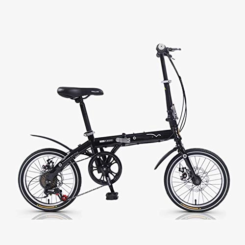 Plegables : Confort Bicicleta Plegable, 6 Velocidades Freno De Disco, Resistente Y Ligero De Las Mujeres Folding Bike, 16 Pulgadas Mini Fácil Transporte Bicicleta Desplazamientos Unisex Adulto-negro-16Pulgadas