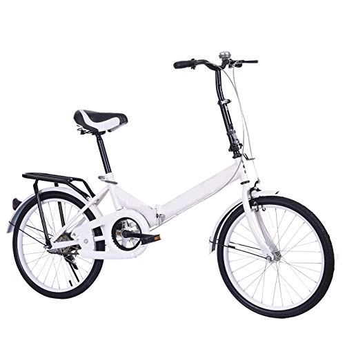 Plegables : CXSMKP 20 Pulgadas Bicicleta Plegable para Adultos Hombres Y Mujer Adolescentes con Freno V Portabultos, 6 Velocidades Mini Ligero Bicicleta Plegable para Estudiante Oficina Trabajador Urbano, Blanco