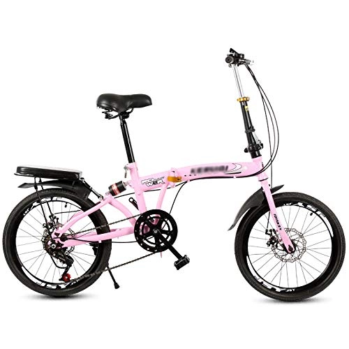 Plegables : CXSMKP Bicicleta Plegable De 20 Pulgadas para Hombres Adultos Y Mujeres Adolescentes, Mini Bicicleta De Montaa Plegable Ligera, 6 Velocidades, Frenos De Disco Doble, Amortiguador, Rosado