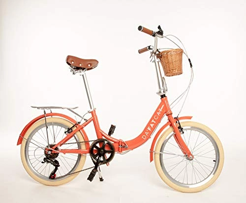 Plegables : Da'FatCat Bicicleta Plegable de diseo 'Dorothy 1939', Modelo Coral, 6 velocidades Shimano, neumticos 20", Vintage, con Cesta, Adulto, Unisex