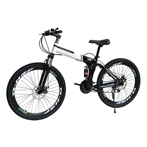 Plegables : Dapang Bicicleta de montaña Marco de Acero de 27 velocidades 26 Pulgadas Ruedas de 3 Rayos Doble suspensin Bicicleta Plegable Negro Blanco, 14, 24speed