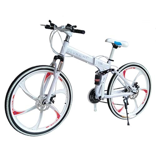 Plegables : Dapang Bicicleta de montaña Marco de Acero de 27 velocidades 26 Pulgadas Ruedas de 3 Rayos Doble suspensión Bicicleta Plegable Negro Blanco, 11, 21speed