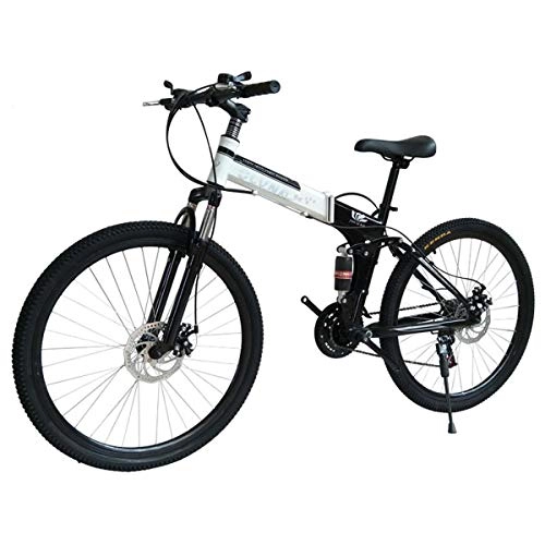 Plegables : Dapang Bicicleta de montaña Marco de Acero de 27 velocidades 26 Pulgadas Ruedas de 3 Rayos Doble suspensión Bicicleta Plegable Negro Blanco, 13, 21speed