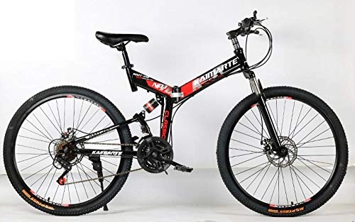 Plegables : DASLING Bicicleta De Montaa De 26 Pulgadas Amortiguador Delantero Y Trasero De 7 Velocidades Bicicleta De Montaa Plegable para Adultos Variable@Negro Rojo