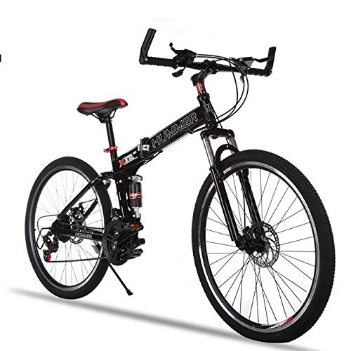 Plegables : DASLING Bicicleta De Montaa Plegable con Cambio De 7 Velocidades Freno De Doble Disco Amortiguador Ligero 26 Pulgadas@Negro