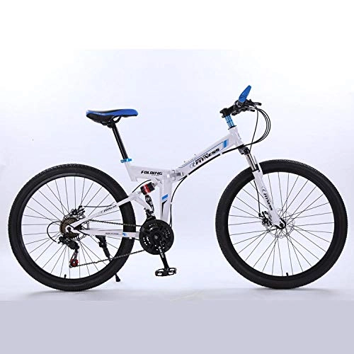 Plegables : DASLING Bicicleta Plegable De Doble Amortiguador para Hombre Bicicleta De Montaa 26 Pulgadas@Blanco_26 Pulgadas