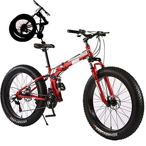 Plegables : Desconocido Bicicletas Plegables de Montaña Bicicletas para Adulto Suspensión Completa, Neumáticos Gordos, Bicicleta con Marco Plegable Marco de Acero de Alto Carbono 21 Velocidades, Red, 24inch