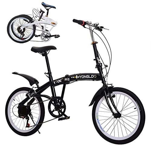Plegables : Desconocido Pequeña Bicicleta Plegable Bicicleta Urbana Portátil Plegable para Ciudad 6 Velocidades Marco de Acero de Alto Carbono para Hombre y Mujer, Black, 20inch