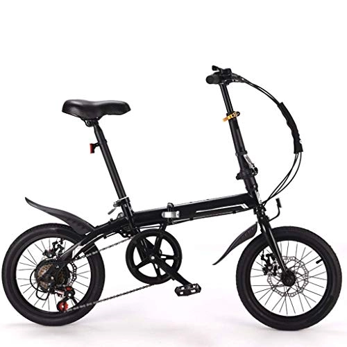 Plegables : DFKDGL Bicicleta de ciudad plegable ligera de 40, 64 cm, bicicleta de ciudad portátil con defensa, freno de disco y cómodo sillín plegable (color: rosa, tamaño: 40, 64 cm)