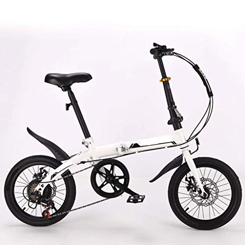 Plegables : DFKDGL - Bicicleta plegable ligera de 16 pulgadas, bicicleta de ciudad, portátil para mujer con defensa, freno de disco y cómodo sillín plegable (color: rosa, tamaño: 16 pulgadas)