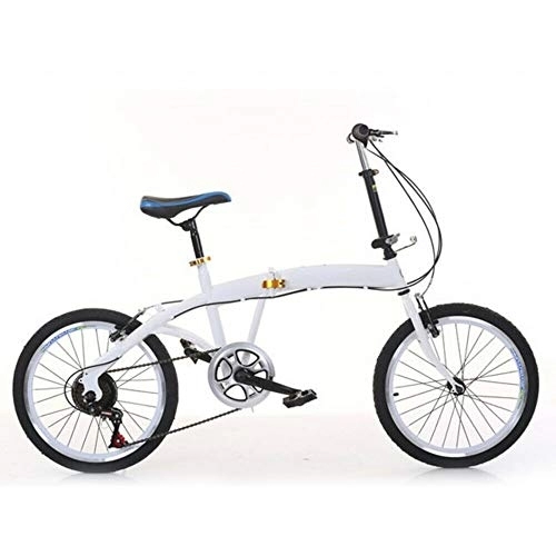 Plegables : DIFU Bicicleta plegable de 20 pulgadas, 90 kg, 7 marchas, freno en V doble, plegable, de acero al carbono, ligera, color blanco
