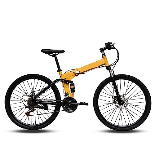 Plegables : DIOTTI Bicicleta Plegable Amarilla de 24 Pulgadas y 26 Pulgadas, Freno de Disco de Bicicleta Amortiguador de Velocidad Variable, Bicicleta de montaña para Estudiantes (24)