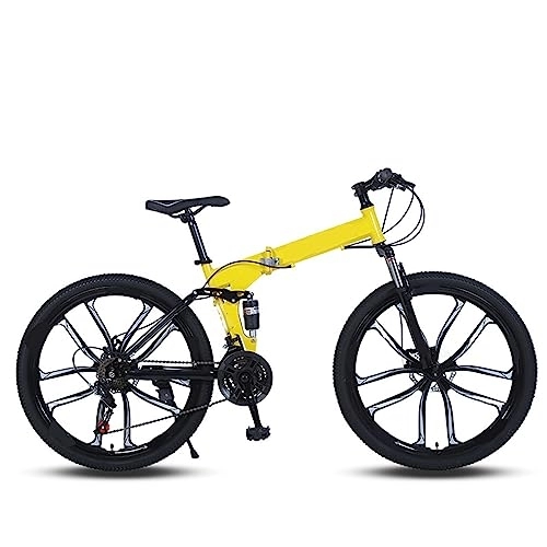 Plegables : DIOTTI Bicicleta Plegable de 26 Pulgadas y 24 Pulgadas, Rueda de Diez Cuchillos, Freno de Disco de Bicicleta Amortiguador de Velocidad Variable Amarilla, Bicicleta de montaña (24)