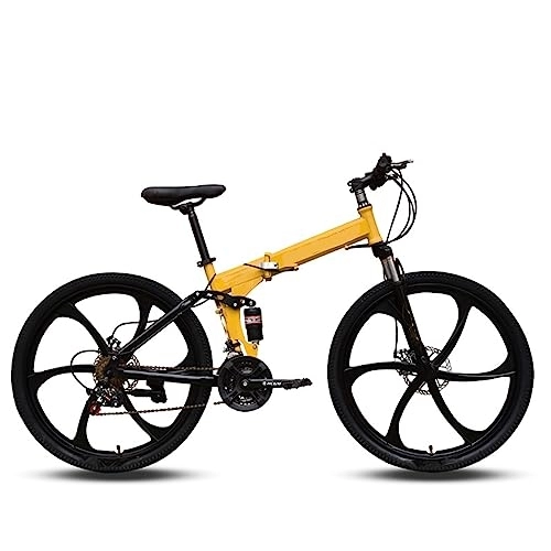 Plegables : DIOTTI Bicicleta Plegable de 26 Pulgadas y 24 Pulgadas, Rueda de Seis Cuchillos, Freno de Disco de Bicicleta Amortiguador de Velocidad Variable Amarilla, Bicicleta de montaña (24)