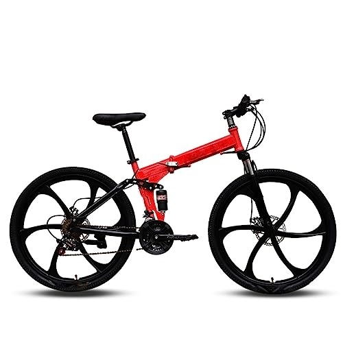 Plegables : DIOTTI Bicicleta Plegable de 26 Pulgadas y 24 Pulgadas, Rueda de Seis Cuchillos, Freno de Disco de Bicicleta Amortiguador de Velocidad Variable roja, Bicicleta de montaña (24)
