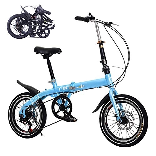 Plegables : DORALO Bicicleta De Plegable para Unisex, Bicicletas Portátiles De 16 Pulgadas Y 6 Velocidades, Fácil De Transportar, Tamaño Plegable: 70 × 55 Cm, Tamaño Ampliado: 130 × 150 Cm, Azul