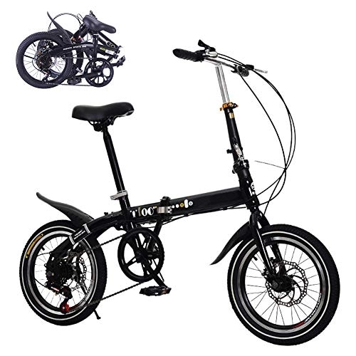 Plegables : DORALO Bicicleta De Plegable para Unisex, Bicicletas Portátiles De 16 Pulgadas Y 6 Velocidades, Fácil De Transportar, Tamaño Plegable: 70 × 55 Cm, Tamaño Ampliado: 130 × 150 Cm, Negro