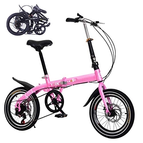 Plegables : DORALO Bicicleta De Plegable para Unisex, Bicicletas Portátiles De 16 Pulgadas Y 6 Velocidades, Fácil De Transportar, Tamaño Plegable: 70 × 55 Cm, Tamaño Ampliado: 130 × 150 Cm, Rosado