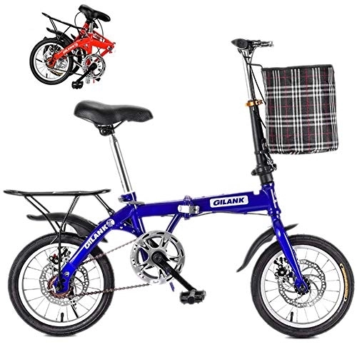 Plegables : DRAGDS 16Inch Bicicleta Plegable para Adultos, Acero Al Carbono Estudiante Sola Velocidad Bicicleta, Una Silla Ajustable Y el Manillar de la Bici para Niños Y Adolescentes, 14Inch