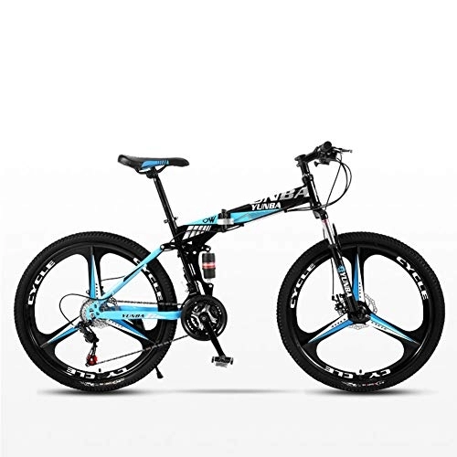 Plegables : DSAQAO Bicicleta De Montaña Plegable 24 Pulgadas, 21 24 27 Velocidad 3-habl Bicicleta Suspensión Completa MTB Bicicletas para Adultos Adolescentes Estudiante Azul 21 Engranajes