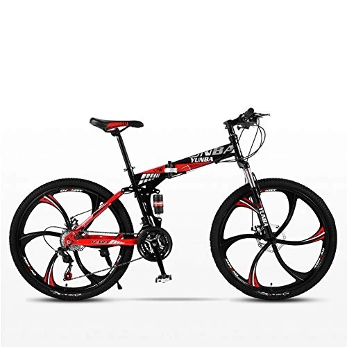 Plegables : DSAQAO Bicicleta De Montaña Plegable 24 Pulgadas, 21 24 27 Velocidad 6-Radio Disco Bicicleta Suspensión Completa MTB Bicicletas para Adultos Adolescentes Estudiantes Rojo 24 Engranajes