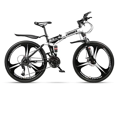 Plegables : DSAQAO Folding Mountain Bike, 26 Pulgadas 21 24 27 30 Speed Disc Bicicleta Suspensión Completa 3 Spoke MTB Bikes para Adultos Adolescentes Negro+blanco1 21 Velocidad