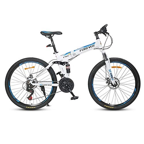 Plegables : DSAQAO Folding Mountain Bike, 26 Pulgadas De Suspensión Completa MTB Bicicletas 24 Speed Disc Bicicleta para Adultos Adolescentes Estudiante Azul 24 Velocidades