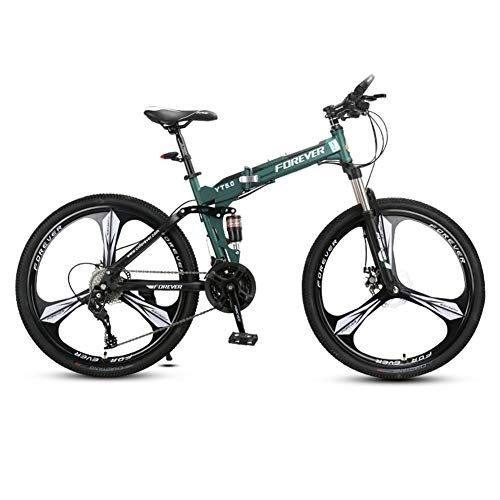 Plegables : DSAQAO Folding Mountain Bike, 26 Pulgadas Suspensión Completa MTB Bicicletas 24 27 Velocidad 3 Spoke Disc Bicicleta para Adultos Adolescentes Estudiante Verde+Negro 24 Velocidades