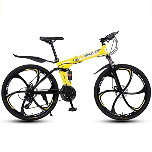 Plegables : Dsrgwe Bicicleta de Montaña, Plegable Bicicleta de montaña, de Acero al Carbono Cuadro de la Bicicleta, con Doble Doble del Disco de Freno Suspensión (Color : Yellow, Size : 21 Speed)