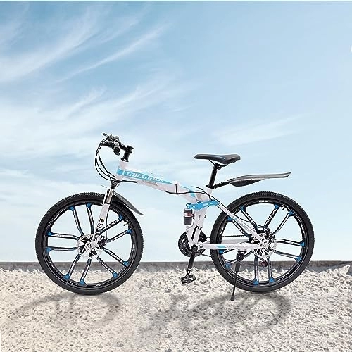 Plegables : DSYOGX Bicicleta plegable de 26 pulgadas para adultos, 21 velocidades y freno de disco, bicicleta de montaña para hombre, mujer, adulto, azul y blanco
