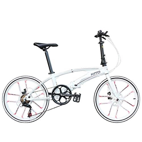 Plegables : DX Bicicleta Blanca Studen Hombre y Mujer Adulto Carretera Adecuado Plegable Ultraligero Portátil Freno de Disco 20 Inc