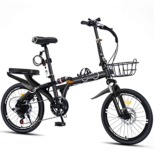 Plegables : Dxcaicc Bicicleta Plegable Bicicleta portátil con 7 velocidades, Cuadro Ajustable en Altura de 16 / 20 / 22 Pulgadas, Bicicleta de Ciudad de fácil Plegado, Negro, 16 Inch