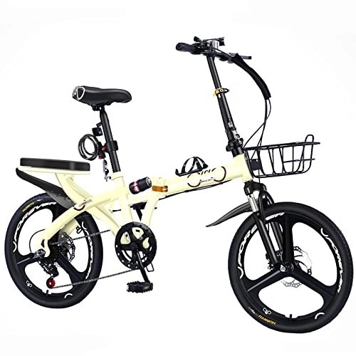 Plegables : Dxcaicc Bicicleta Plegable Bicicleta portátil con 7 velocidades Cuadro de Acero al Carbono de 16 / 20 / 22 Pulgadas Bicicleta de Ciudad fácil de Plegar, Amarillo, 16 Inch