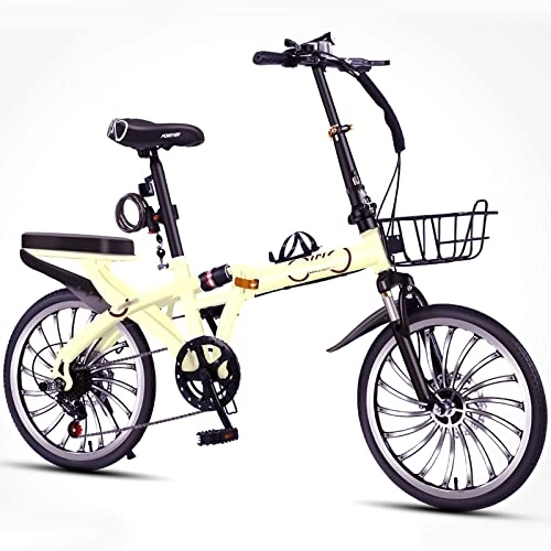 Plegables : Dxcaicc Bicicleta Plegable con 7 velocidades, Cuadro de Acero al Carbono de 16 / 20 Pulgadas, Bicicleta portátil para Adultos Hombres y Mujeres Adolescentes, Amarillo, 20 Inch