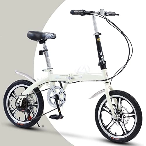 Plegables : Dxcaicc Bicicleta Plegable de 16 Pulgadas Bicicleta Plegable pequeña y Unisex de Acero al Carbono 6 velocidades Variables para Adultos Hombres y Mujeres Adolescentes, Beige