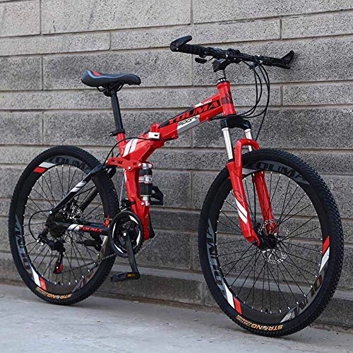 Plegables : DYB Bicicleta de montaña Ligera, portátil Plegable Marco de Acero de Alto Carbono de 26"Freno de Disco de Doble Choque Bicicleta Bicicleta de 24 velocidades Suspensión Completa Bicicleta para Adulto