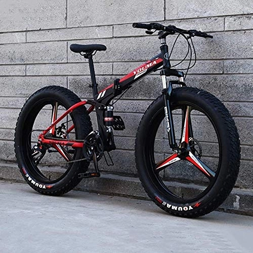 Plegables : DYB Bicicleta de montaña Todoterreno, Plegable Bicicleta de absorción de Doble Impacto de Acero de Alto Carbono de 24"Bicicleta 21 Velocidad 4.0 Neumático súper Ancho Transmisión Todoterreno Fácil d
