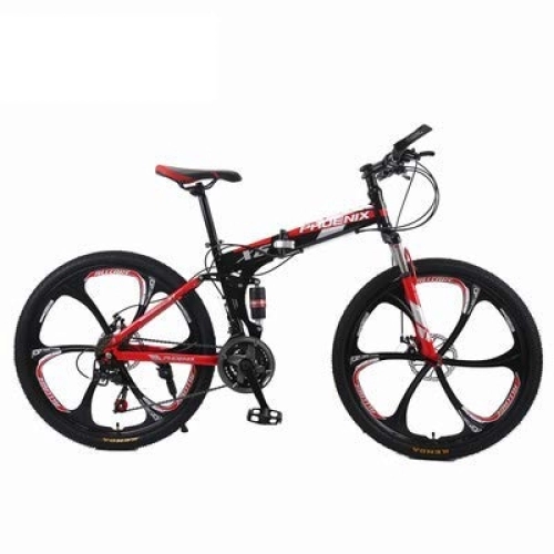 Plegables : DYB Bicicleta Plegable de montaña Ligera, Cuadro de Acero de Alto Carbono Unisex de 24"Bicicleta de 21 velocidades Frenos de Disco mecánicos Profesionales Amortiguador en Negrita Horquilla Delantera
