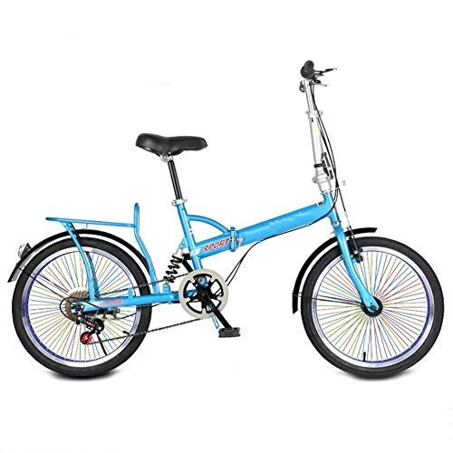 Plegables : Dybory Bicicleta Plegable de 20 Pulgadas, Bicicleta Plegable para Estudiantes y Mujeres Bicicleta Plegable de Velocidad, Amortiguador, Borde de Color, Azul