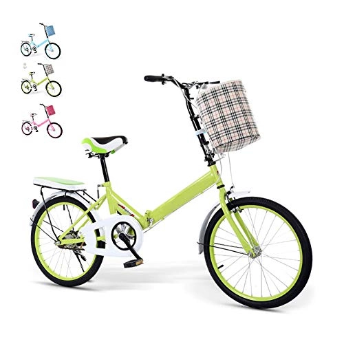 Plegables : DYWOZDP Bicicleta Plegable De 20 Pulgadas, Bicicletas Portátiles con Cestas De Ciclismo, Bicicleta De Montaña Viajeros Urbanos para Adolescentes Adultos, Velocidad, Amortiguación, Verde