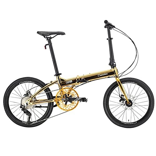Plegables : EASSEN 18 / 22"Bicicleta Plegable del Tubo Recto, Marco de aleación de Aluminio de 10 velocidades con Frenos de Disco mecánico Dual, empuñaduras de Bloqueo Doble, Cambio de Bright Gold