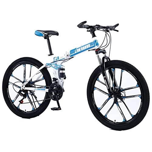 Plegables : EASSEN Bicicleta de montaña Adulta de la Bicicleta de la Bicicleta de Alto Contenido de Carbono en Bicicleta Plegable Plegable, 21 velocidades de transmisión, 26 Pulgadas 1 White blue-27