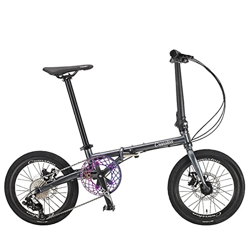 Plegables : EASSEN Bicicleta de montaña plegable de 16 pulgadas, marco de aluminio de 9 velocidades con frenos de disco dual, suspensión delantera antideslizante que absorbe los golpes, carga de 150 kg