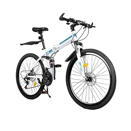 Plegables : ERnonde Bicicleta de montaña plegable de 26 pulgadas, 21 velocidades, bicicleta para adultos, freno de disco, bicicleta plegable moderna con cambio de marchas (azul + blanco)