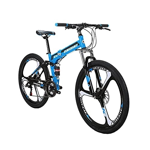 Plegables : Eurobike G4 26 "Bicicletas plegables Mag Wheel Mountain bikes para adulto azul