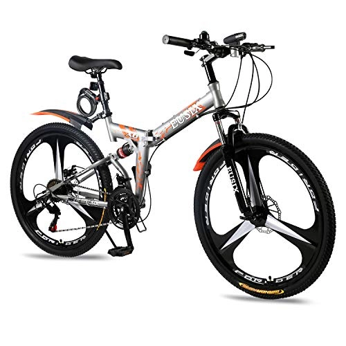 Plegables : EUSIX X6 Bicicleta Hombre, Bicicleta Montaa 26 Pulgadas De Doble Freno Disco, Bicicleta Plegable 21 Velocidades Doble Suspensin (Gris)
