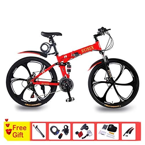 Plegables : EUSIX X9 Bicicleta De Montaa De 26"para Hombres Y Mujeres, Bicicleta Plegable De Marco De Aluminio con Suspensin Y Equipo De 21 Velocidades.
