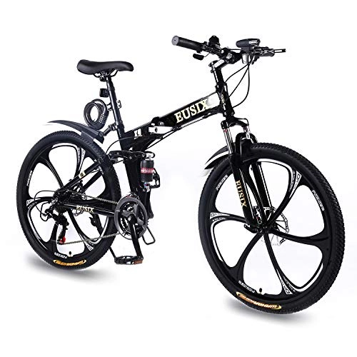Plegables : EUSIX X9, Bicicleta Hombre 26 Pulgadas, Bicicleta Plegable, Bicicleta Montaa Cuadro De Aluminio con Suspensin Bicicleta Montaa Hombre 21 Velocidades, Bicicleta Unisex (Negro)