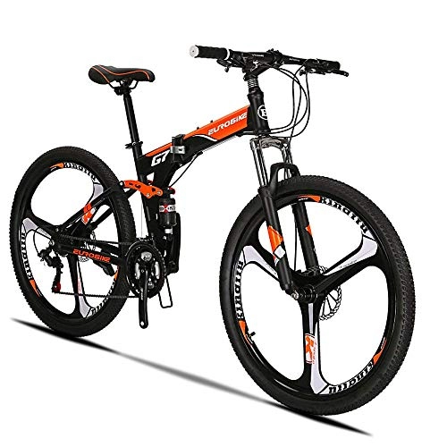 Plegables : Extrbici G7 Bicicletas Plegables con suspensin Completa de 21 velocidades y Freno de Disco Dual de 27.5 Pulgadas, orangeblack-K Wheel